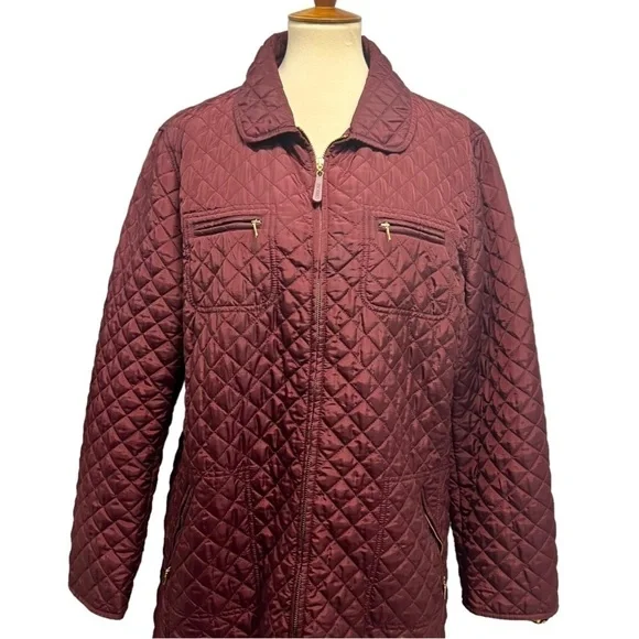 Hobbs London Burgundy Quilted Zip Front Hip Length Coat Women’s US 14 - Picture 3 of 14
